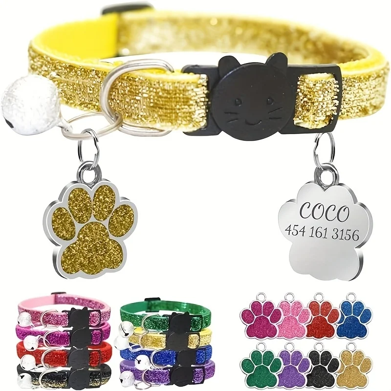 Coleira para Gato Personalizada Brilhante com Placa de Pata - Imagem 6
