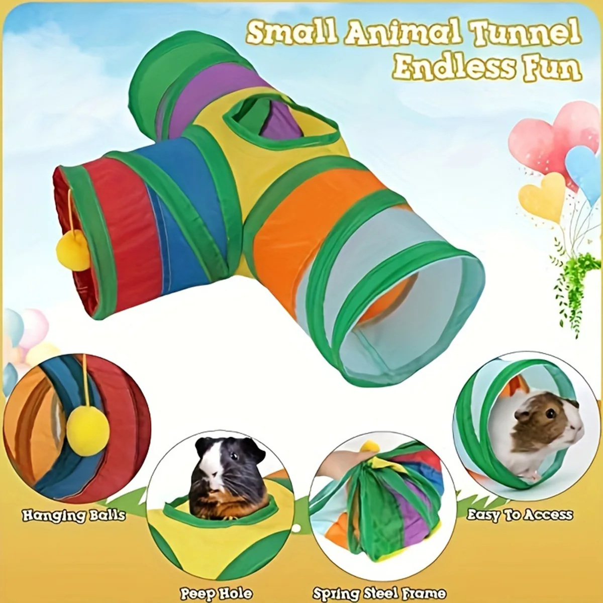 Túnel Dobrável para Hamster Porquinho-da-Índia com 3 Túneis - Image 3