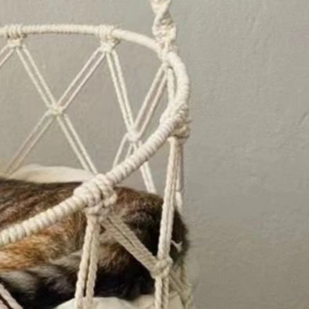 Rede para Gatos de Algodão Feita à Mão com Borlas para Pendurar - Imagem 4