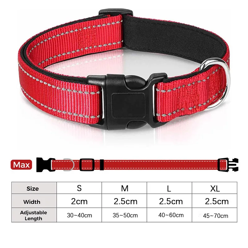 Coleira para Cães Médios e Grandes de Nylon com Acolchoamento e Faixa Refletiva - Imagem 5