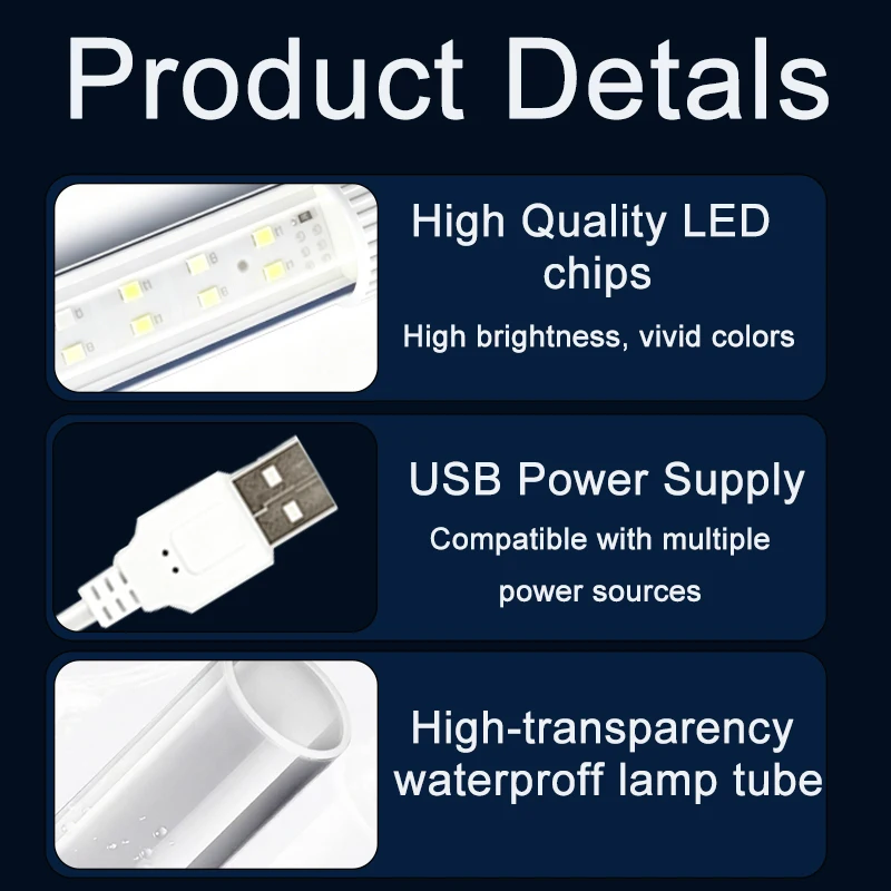 Lâmpada LED Submersível para Aquário RGB com Ventosas - Imagem 3