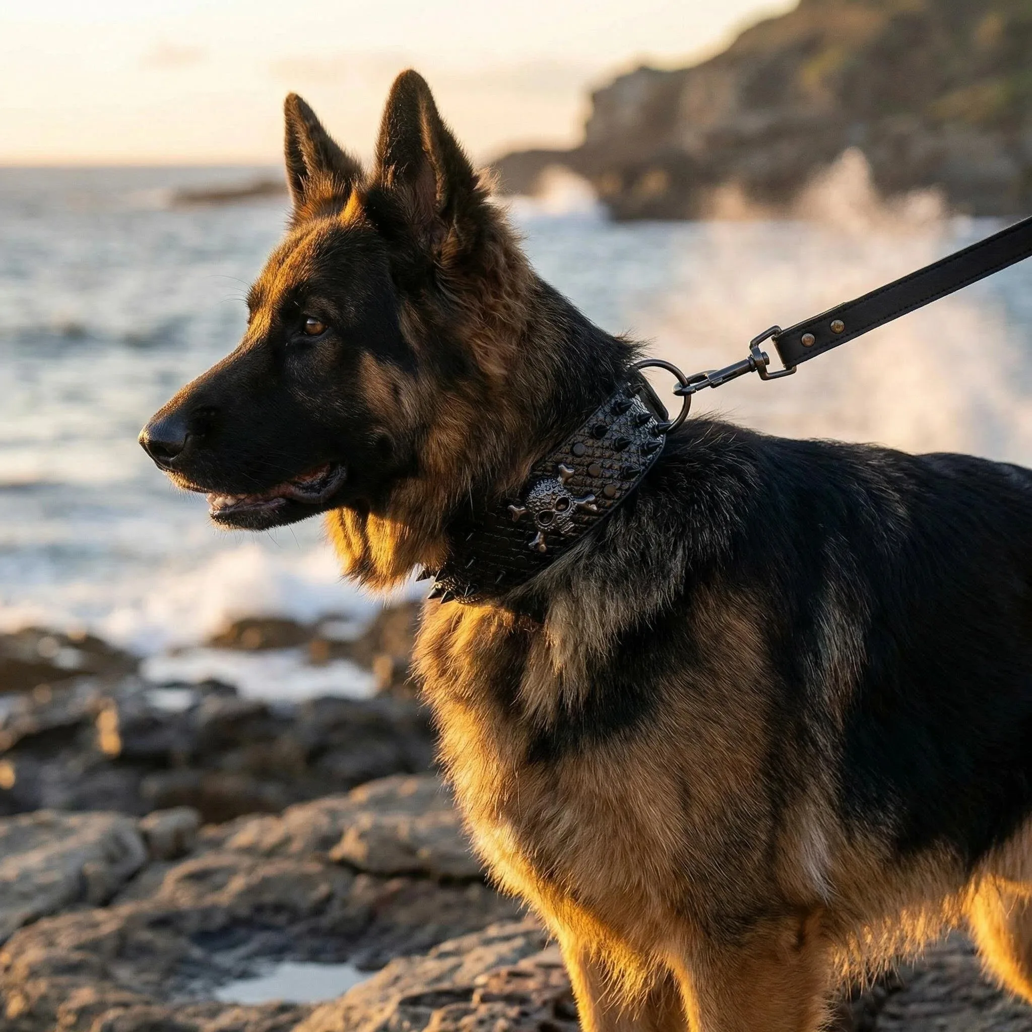 Coleira de Couro para Cães Grandes com Pontas e Crânio - Image 2