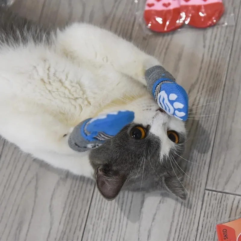Meias Antiderrapantes para Cães e Gatos de Malha 4 Peças Cinza - Imagem 3