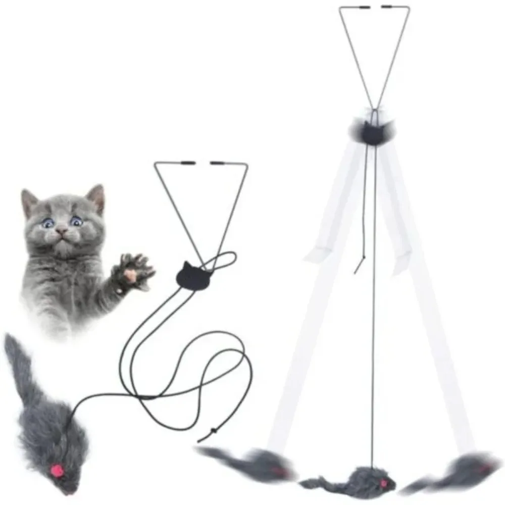 Brinquedo Interativo para Gatos Rato com Corda Retrátil e 3 Fixações - Imagem 2