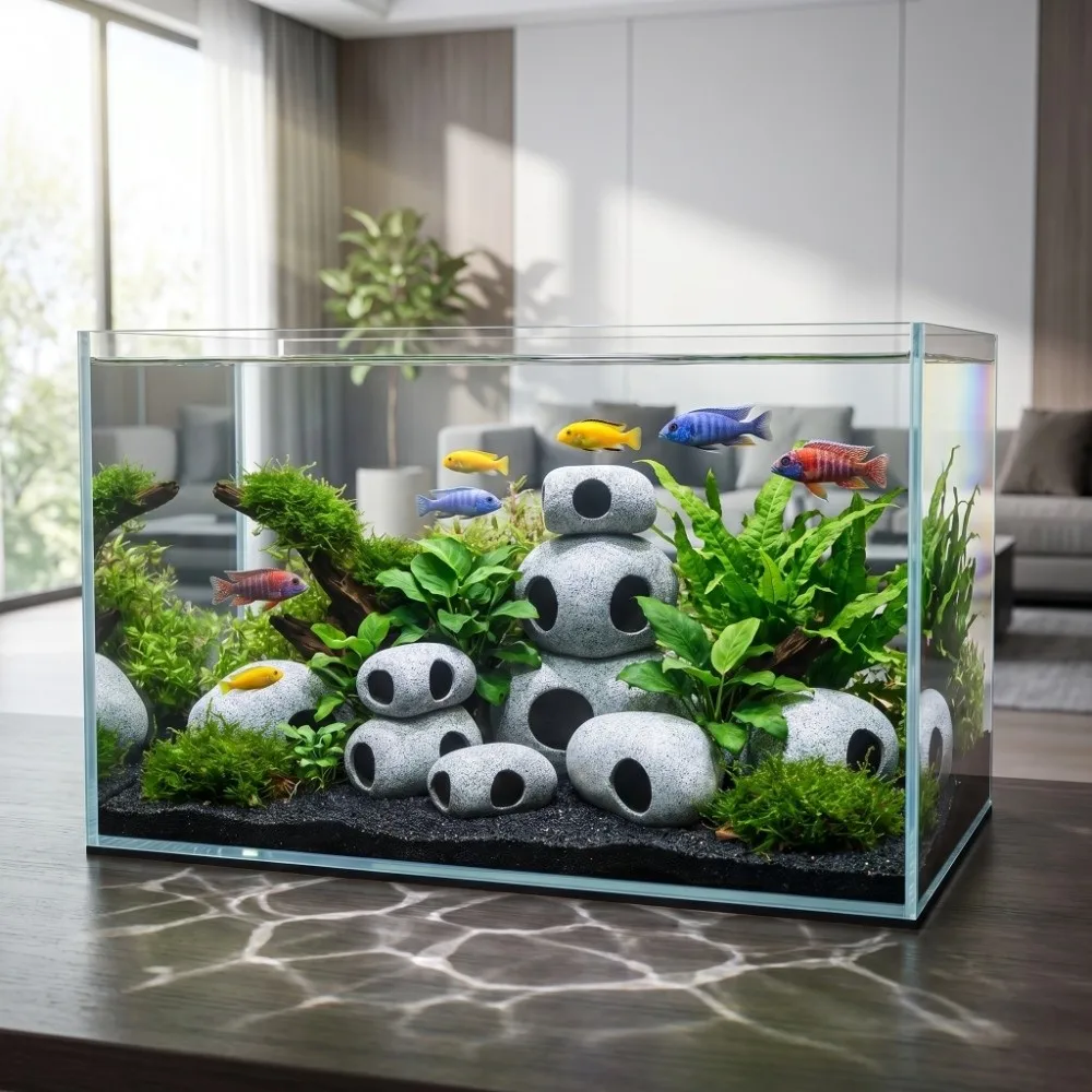 Decoração de Aquário Rocha Esconderijo de Argila Roxa para Peixes - Imagem 2