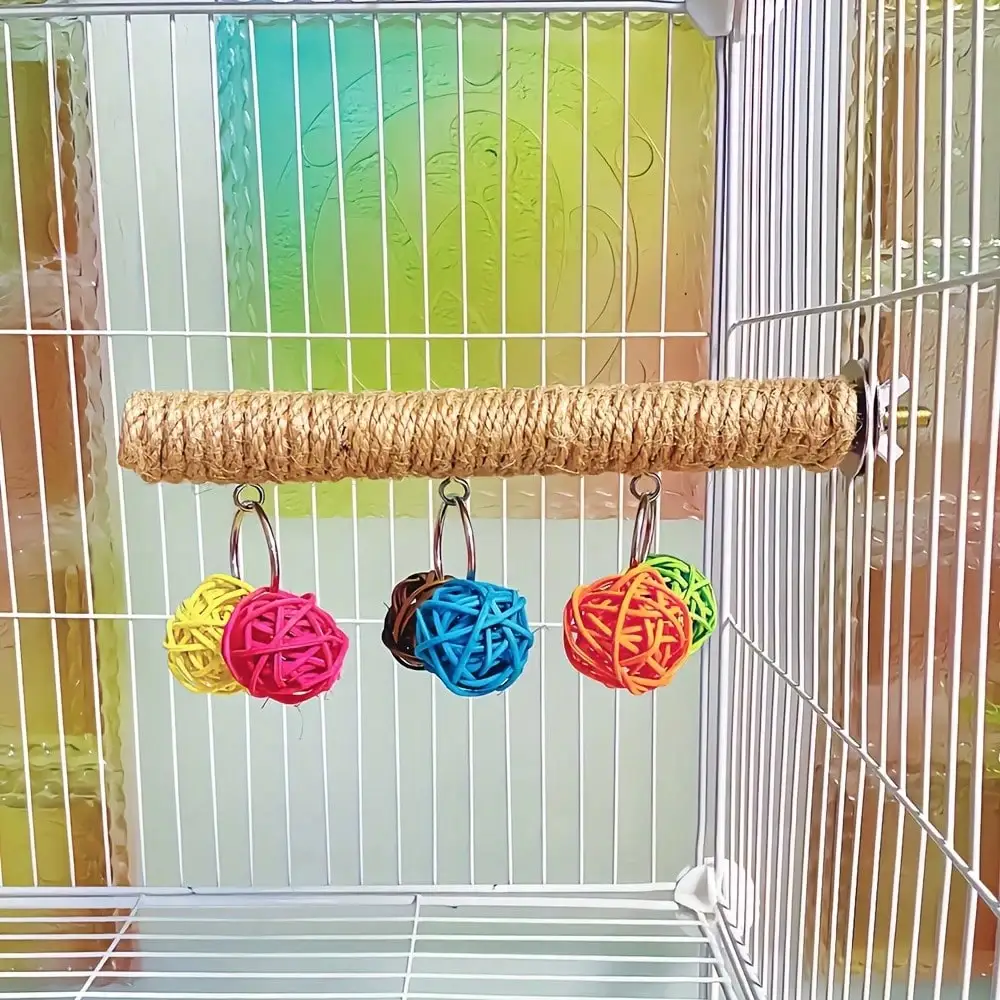Poleiro de Cânhamo Natural para Papagaios com Bolas de Rattan - Image 5