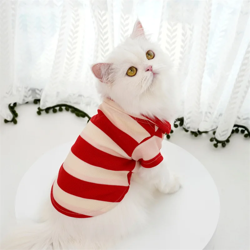 Camiseta Listrada para Cães e Gatos de Algodão Poliéster Rosa - Imagem 2