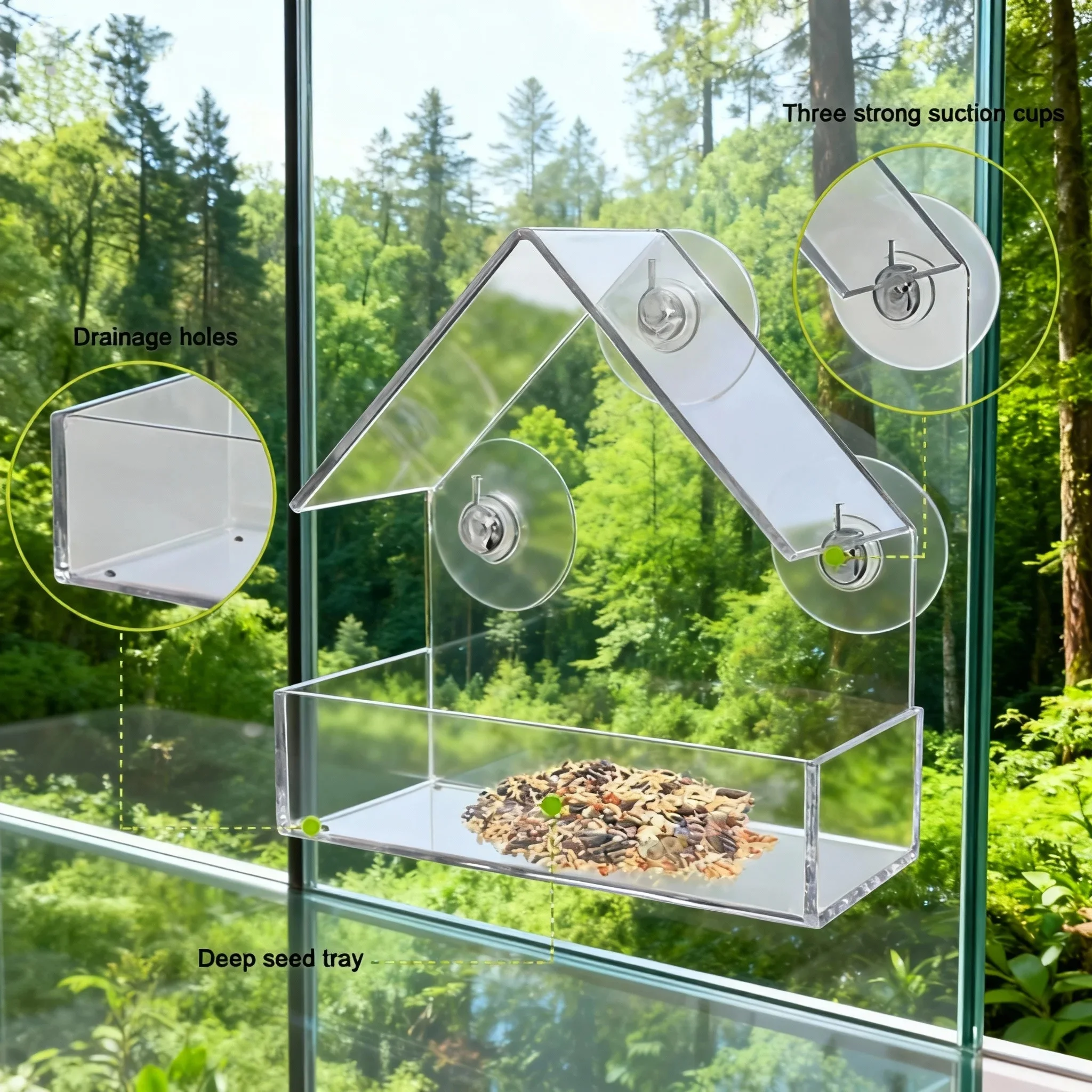 Comedouro para Pássaros de Acrílico Transparente com 3 Ventosas - Image 5