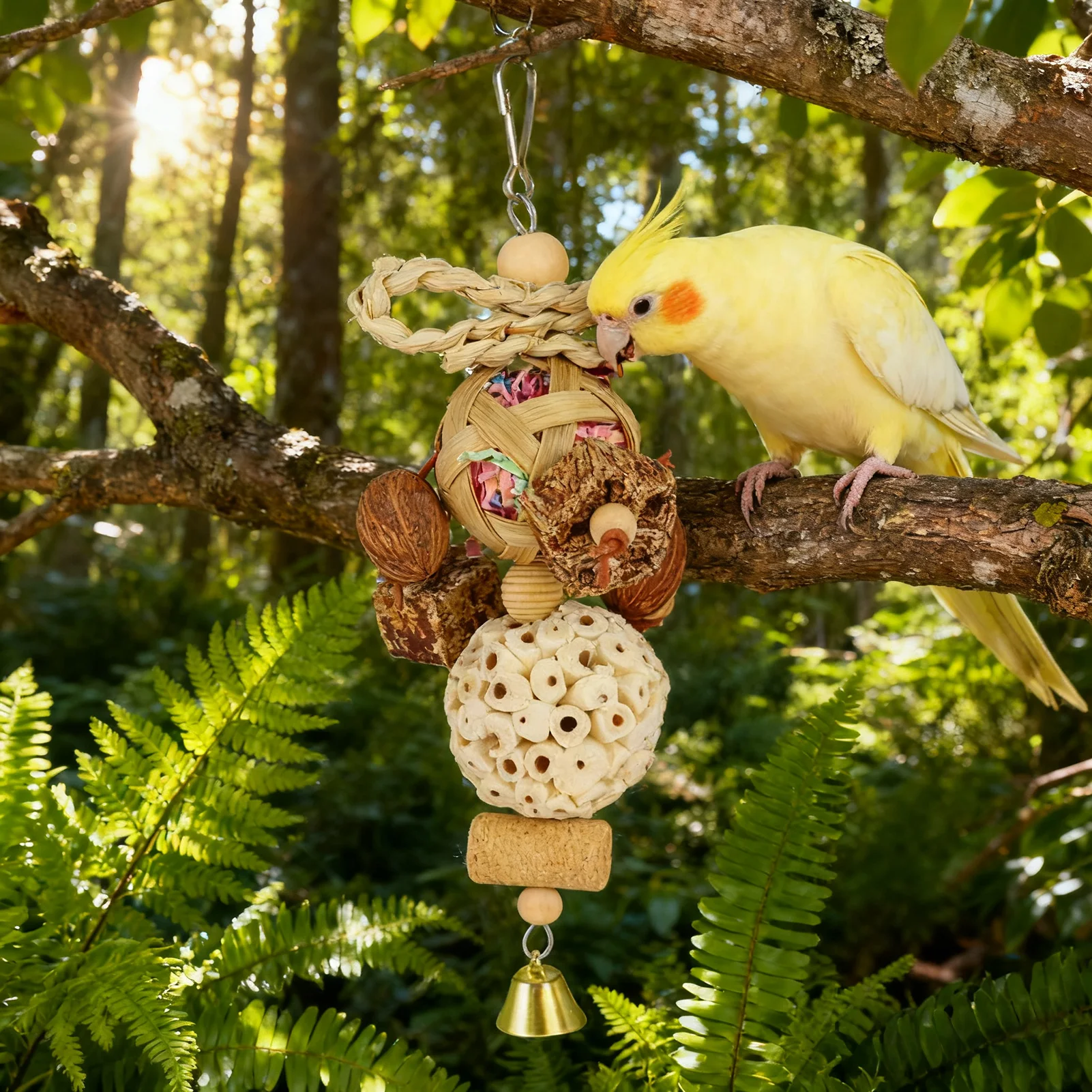 Brinquedo para Papagaios com Gancho de Madeira e Fibras Naturais - Imagem 6