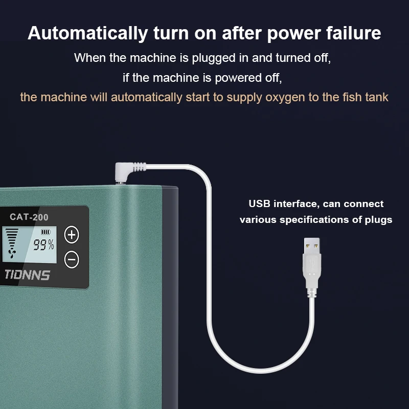 Bomba de Oxigênio para Aquário 7800mAh Recarregável USB com Display LCD - Image 2