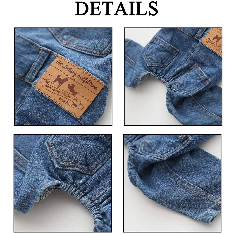 Macacão Jeans para Cães Pequenos e Médios de Tecido Macio - Imagem 4