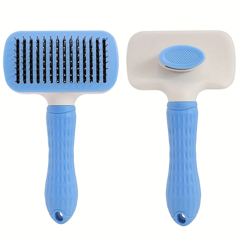 Escova para Pets com Botão de Limpeza e Pente Massageador Azul - Imagem 2