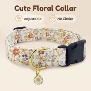 coleira de algodão floral para cães e gatos