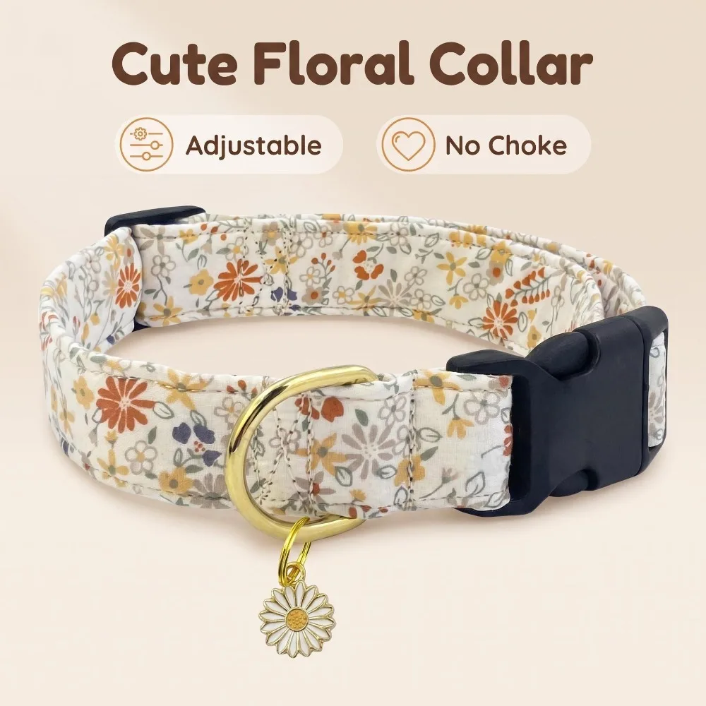 coleira de algodão floral para cães e gatos