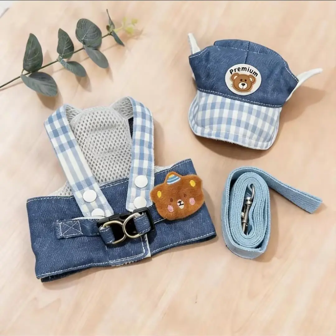 Coleira e Chapéu Xadrez para Cães e Gatos Pequenos Ajustável para Passeio - Imagem 3