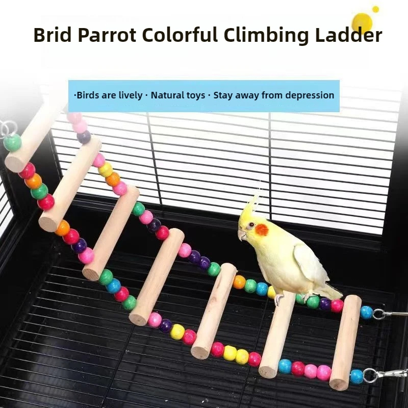 Escada para Pássaros de Madeira Natural com Bolas Coloridas - Imagem 4