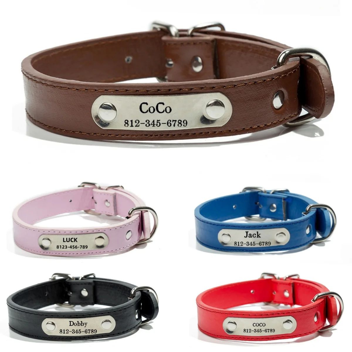 coleira personalizada couro PU para cães e gatos