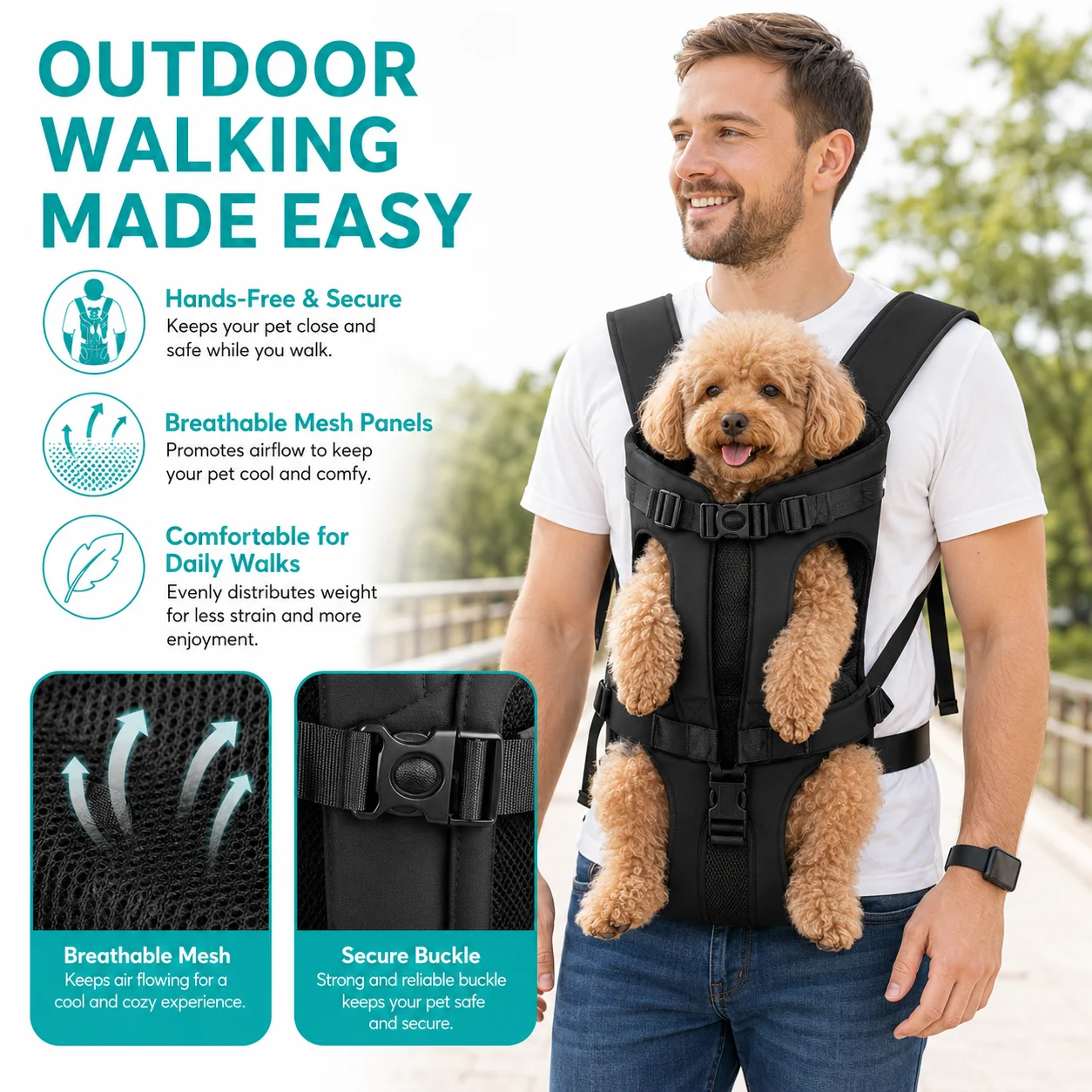 Mochila de Transporte para Cães e Gatos de Tecido Impermeável - Image 2