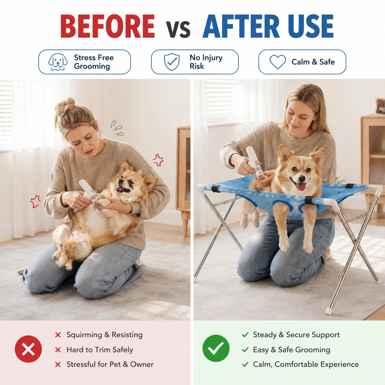 Suporte Dobrável para Tosa de Cães e Gatos de Aço Inoxidável com Malha Respirável - Imagem 2