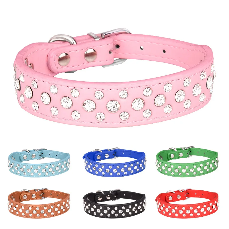 Coleira para Cães e Gatos Pequenos de PU com Strass Ajustável - Imagem 3