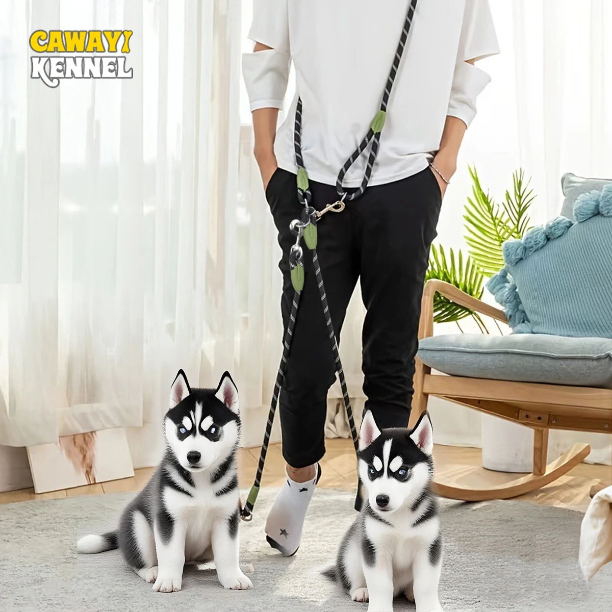 trela dupla para cães refletiva