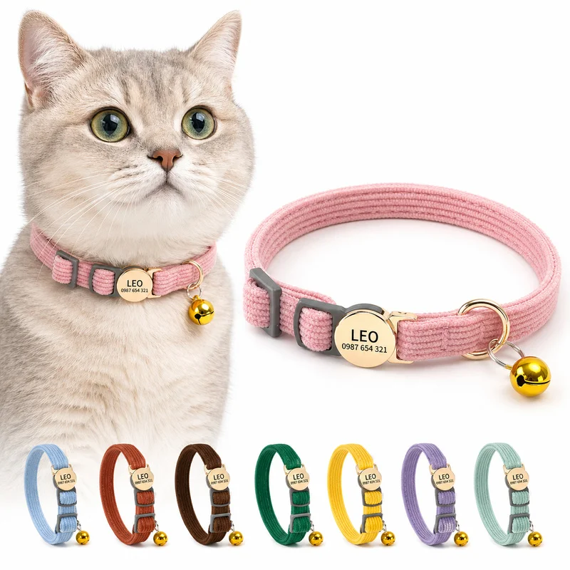 coleira personalizada para gatos de veludo