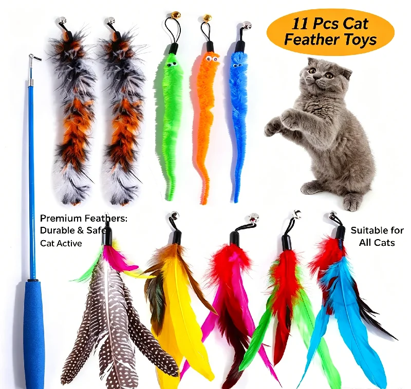 Kit Brinquedo para Gatos Varinha Retrátil com 10 Penas de Substituição - Imagem 2