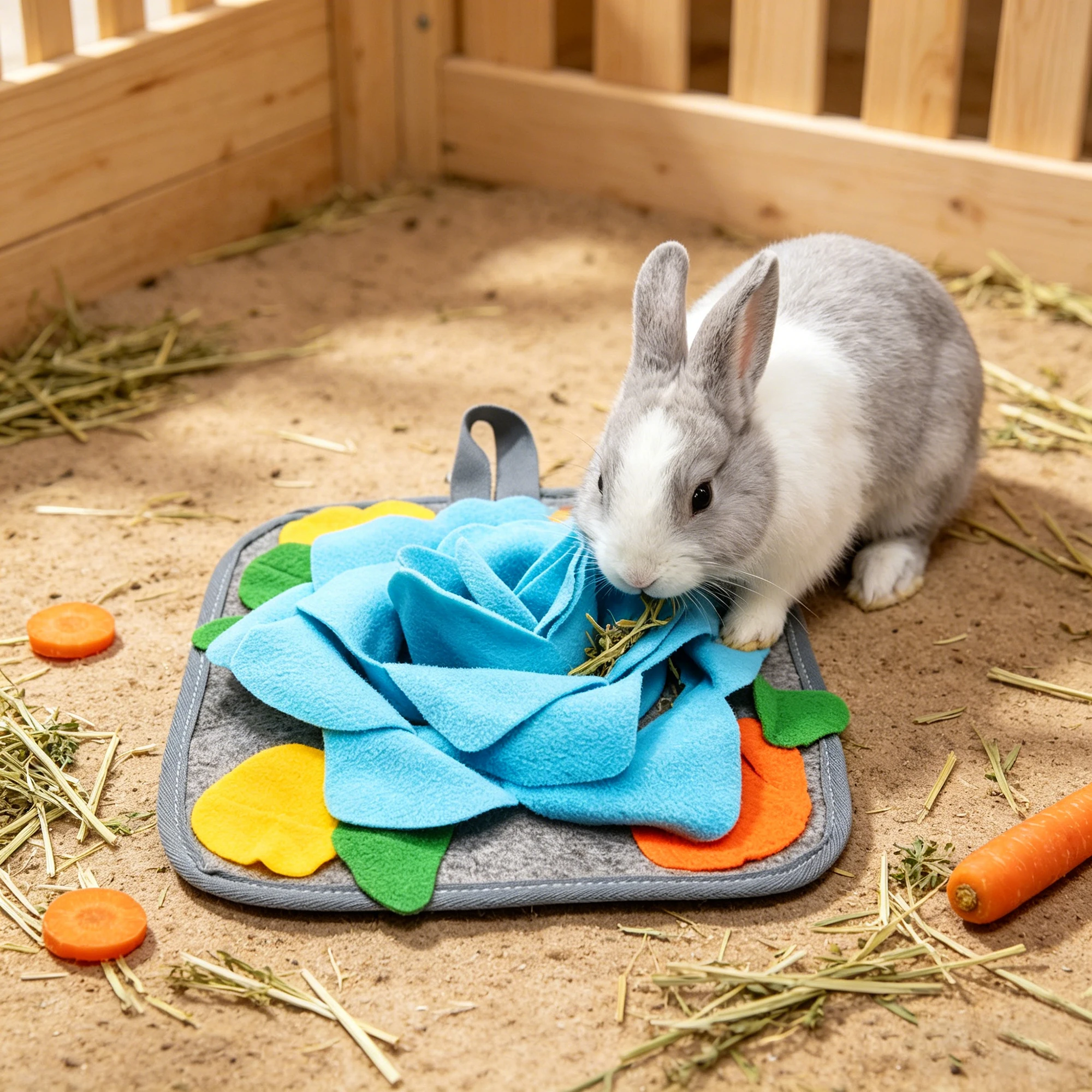 Tapete de Enriquecimento para Coelhos e Pequenos Animais Verde e Azul - Imagem 3