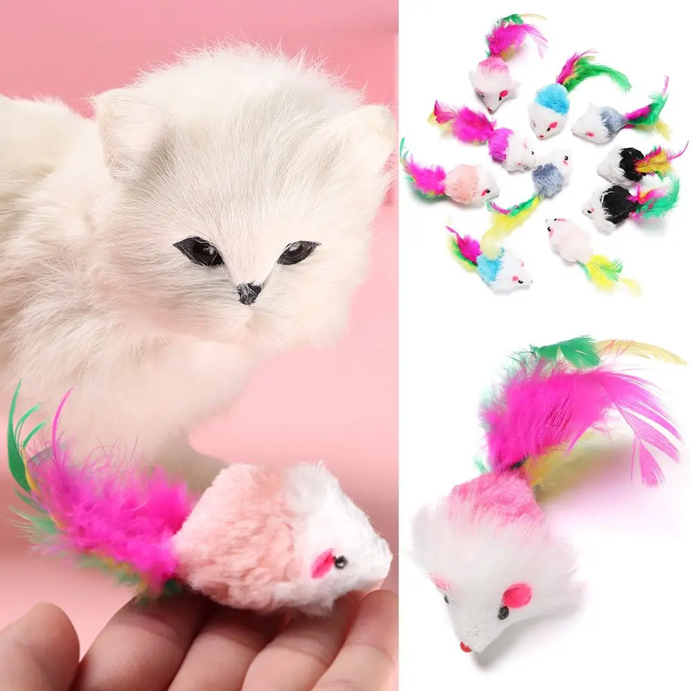 Kit 10 Ratos de Brinquedo para Gatos com Chocalho e Pena - Imagem 2