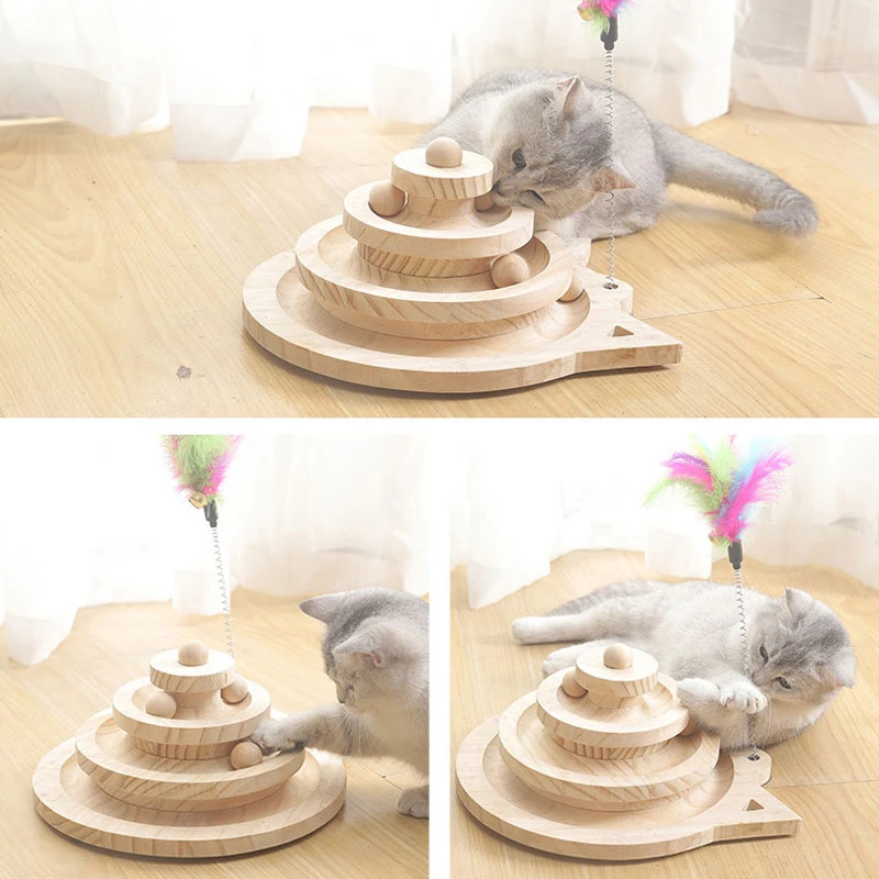 Torre de Brinquedo para Gato de Madeira com 2 Níveis e Pistas - Imagem 4