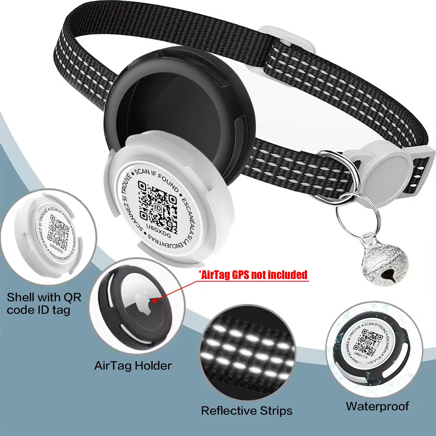 Coleira para Gatos com Suporte AirTag e QR Code Refletiva - Imagem 2