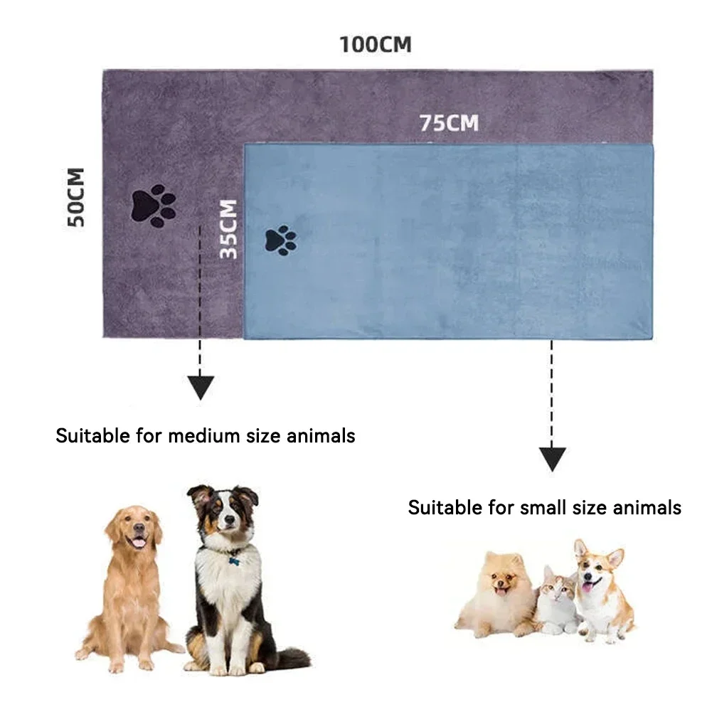 Toalha de Banho para Cães e Gatos de Microfibra 35x75 cm Macia e Absorvente - Imagem 3