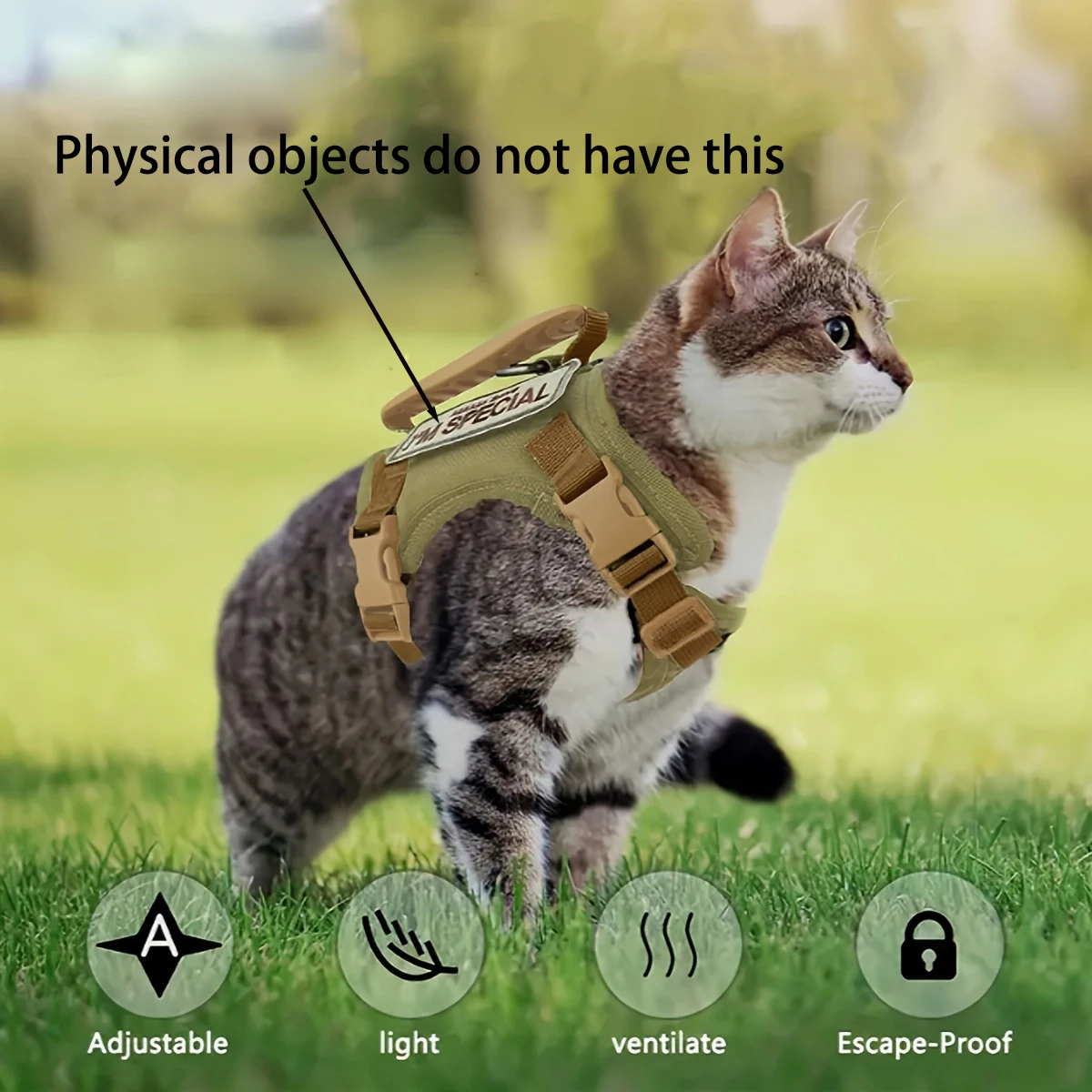 Coleira Peitoral Tática para Gatos Ajustável com Guia Anti-Fuga - Imagem 3
