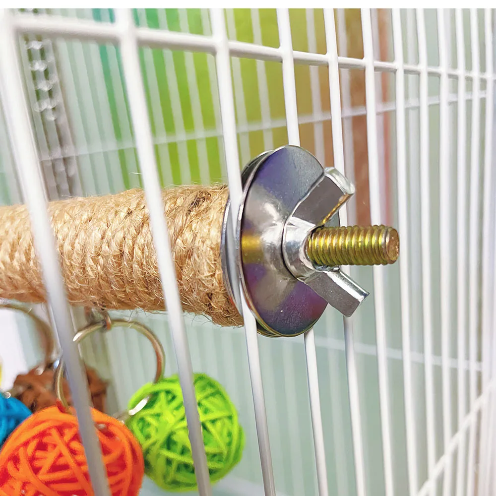 Poleiro de Juta com Bola para Pássaros, Brinquedo para Gaiola, Tamanho Pequeno - Image 3