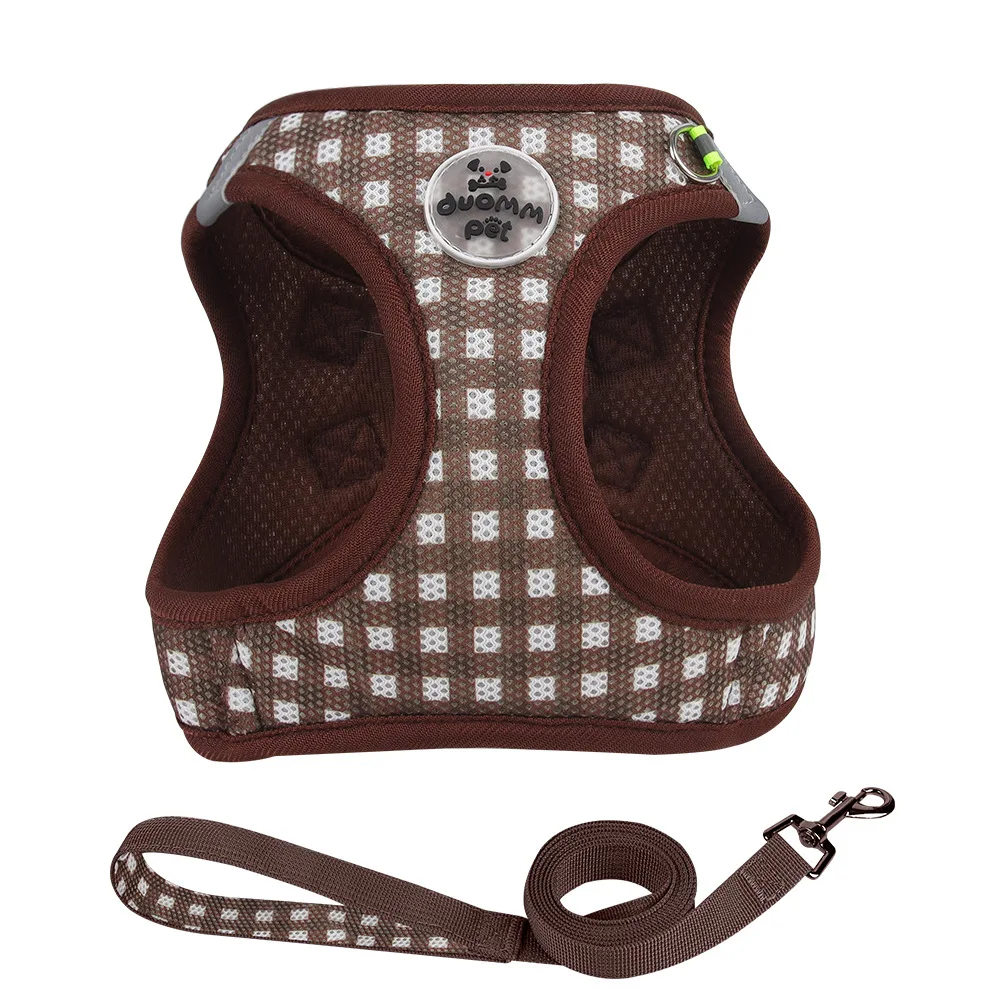 Conjunto Coleira e Arnês para Cães e Gatos Pequenos Xadrez Poliéster - Imagem 3