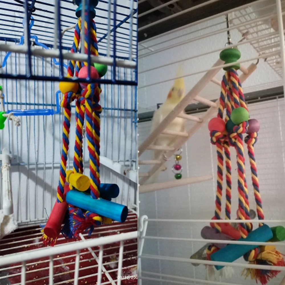 Brinquedo de Mastigar para Pássaros de Algodão e Madeira para Gaiola - Imagem 6