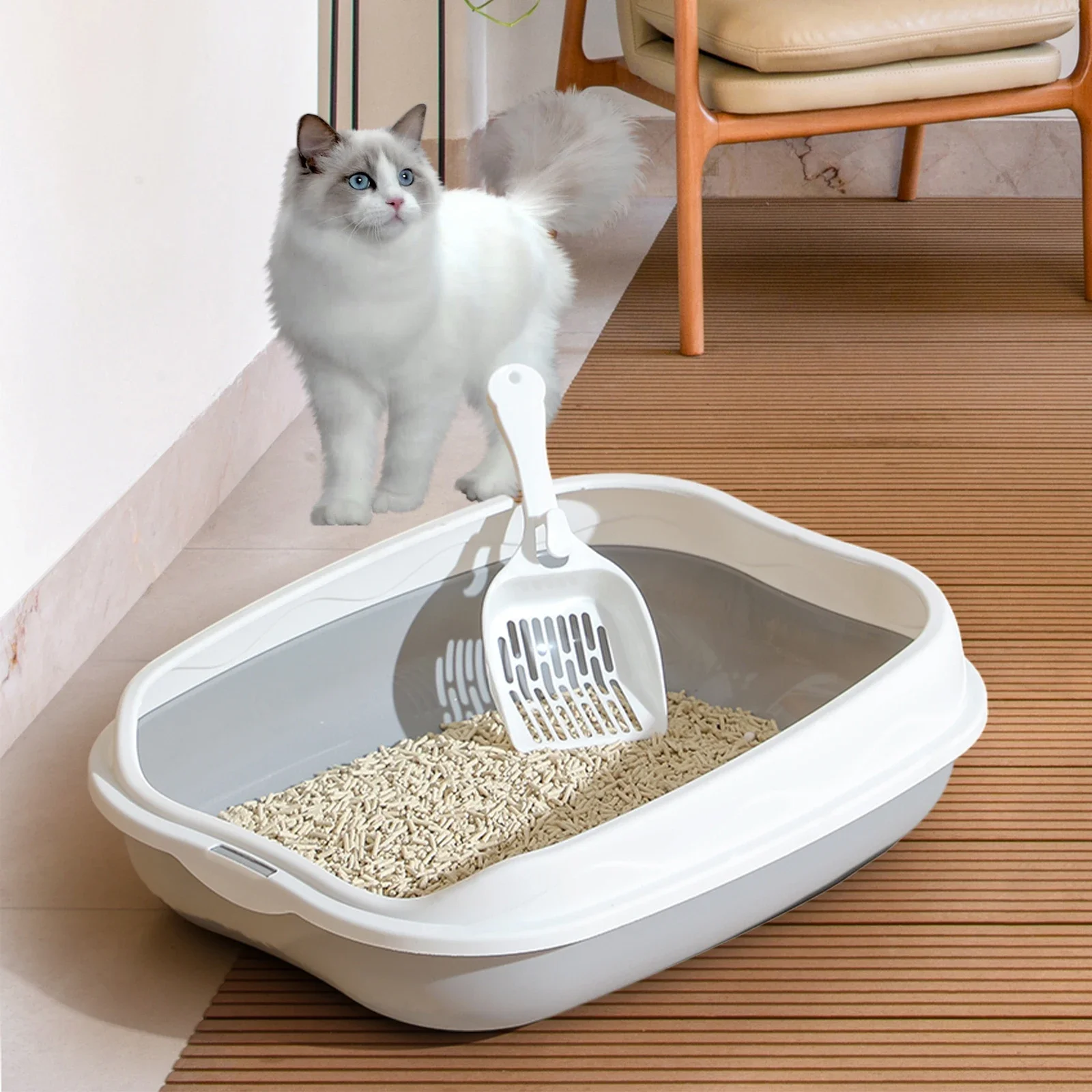 Caixa de Areia Semi-fechada para Gatos Grande com Pedal Antirrespingo - Imagem 2