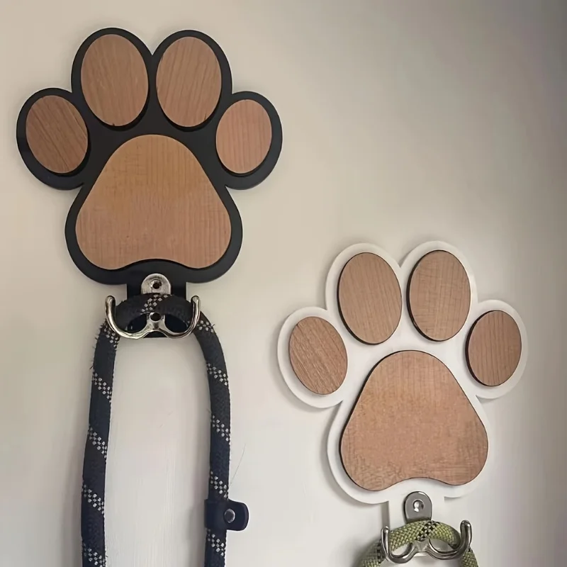 Gancho de Parede para Coleira de Cães Design Pata de Madeira - Imagem 2