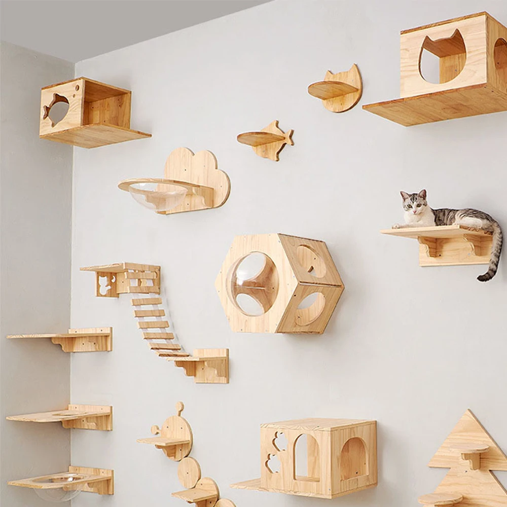 Prateleira de Parede para Gatos de Madeira Maciça com Instalação Fácil - Imagem 6
