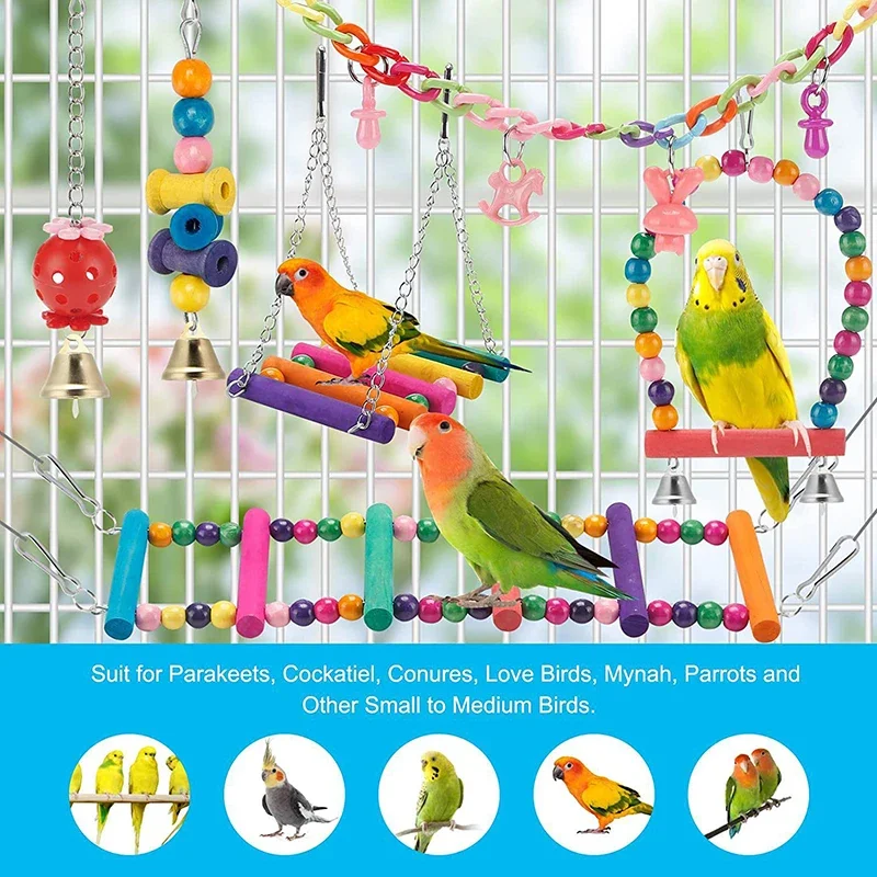 Kit Brinquedos para Pássaros Madeira 11 Peças para Gaiola - Imagem 3