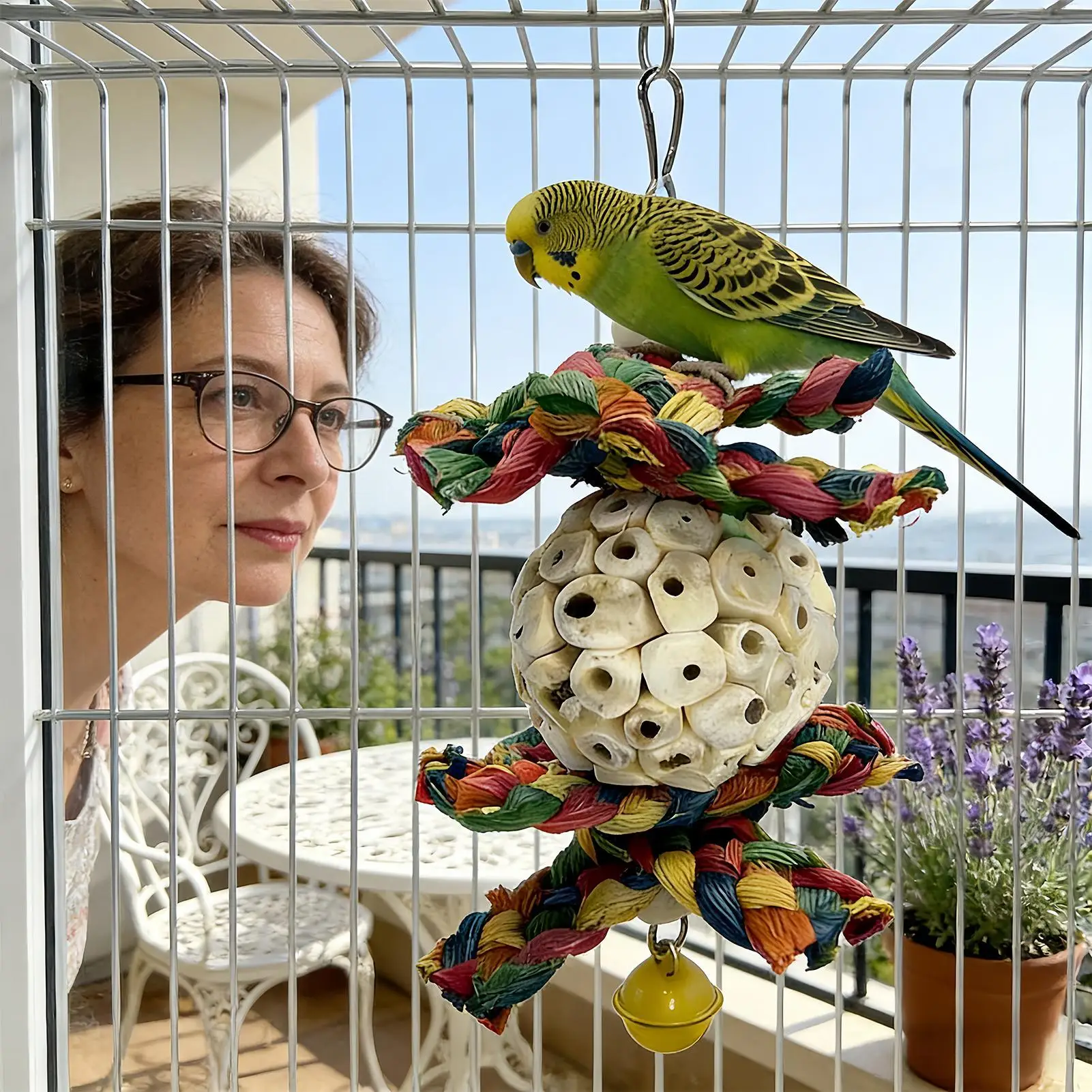 Brinquedo de Madeira para Pássaros com Sino para Afiar Bico - Imagem 5