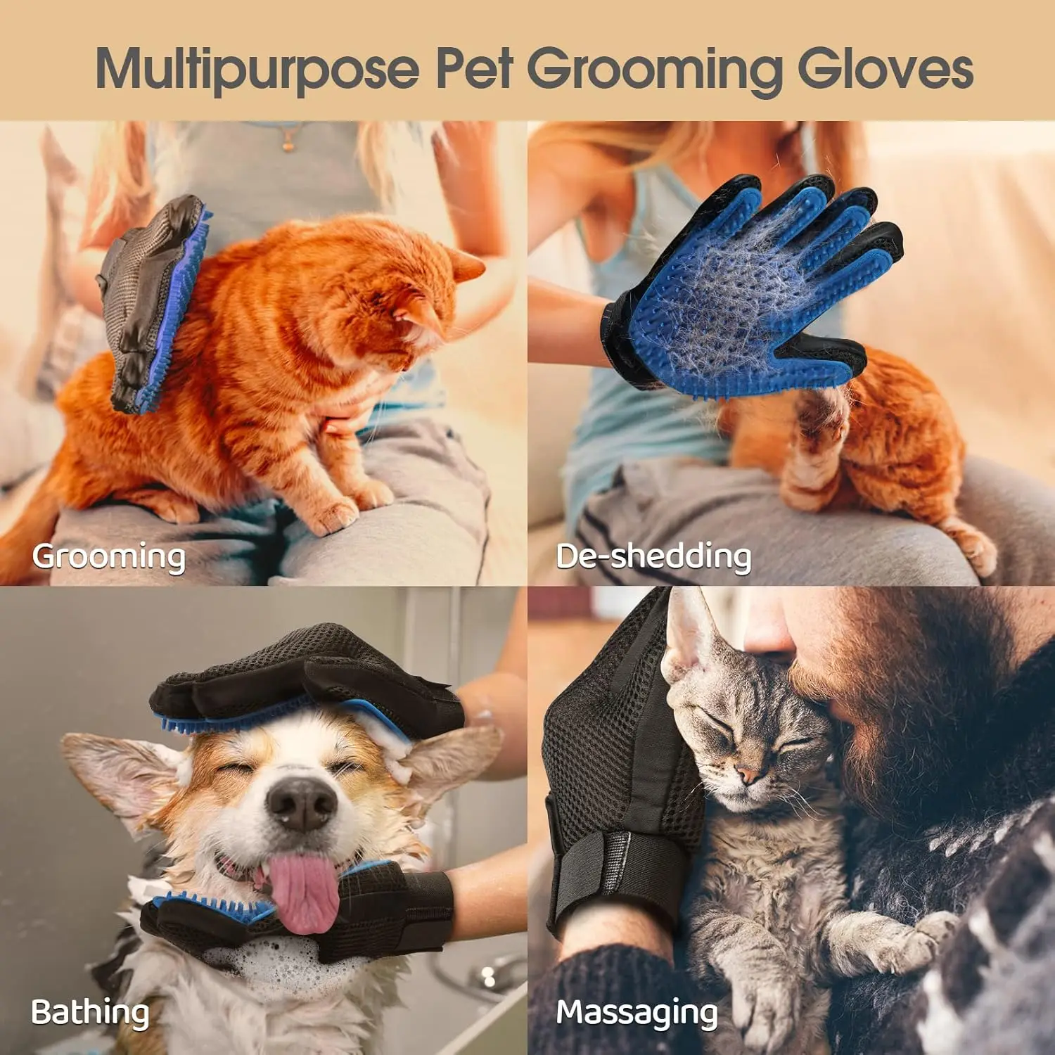 Luva Removedora de Pelos para Cães e Gatos de Silicone para Banho e Massagem - Imagem 5