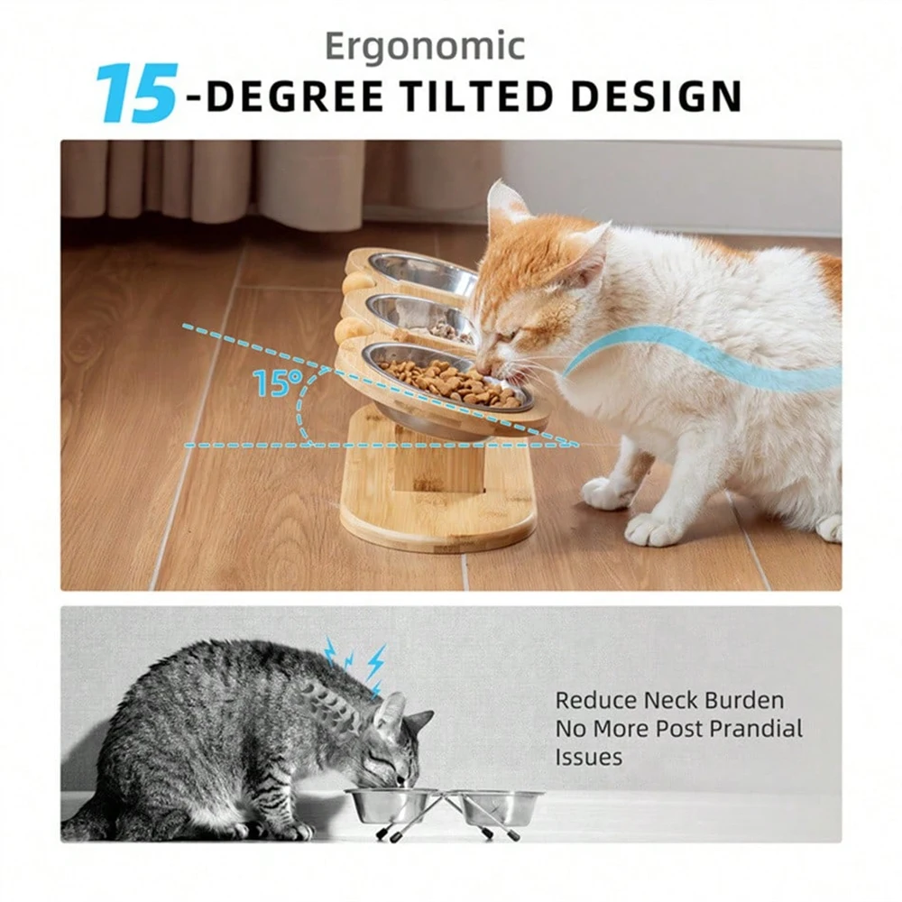 Comedouro Triplo para Gatos e Filhotes com 3 Tigelas de Aço Inox - Imagem 3
