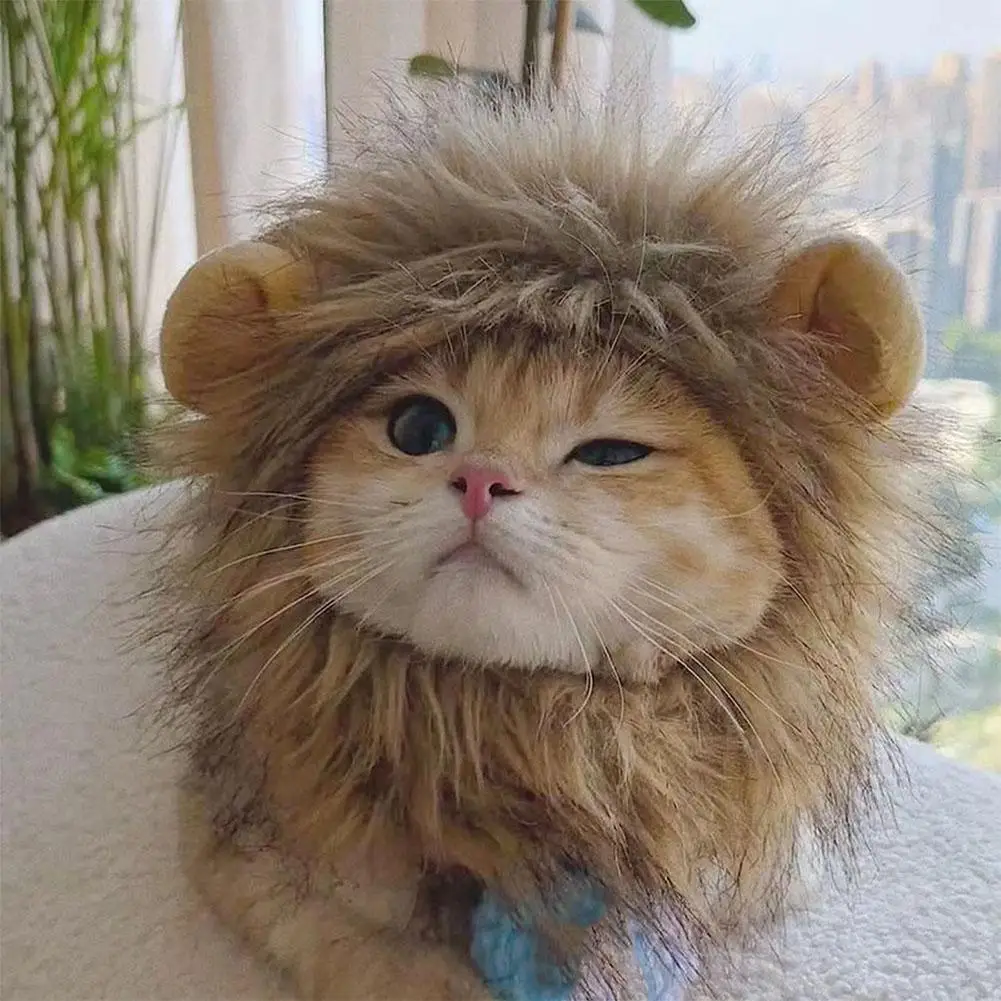 Peruca de Leão para Gatos e Cães Pequenos de Poliéster Ajustável - Imagem 2
