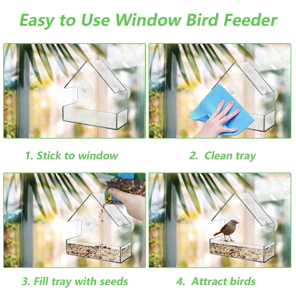 Comedouro Transparente para Pássaros com 3 Ventosas e Bandeja Deslizante - Imagem 6