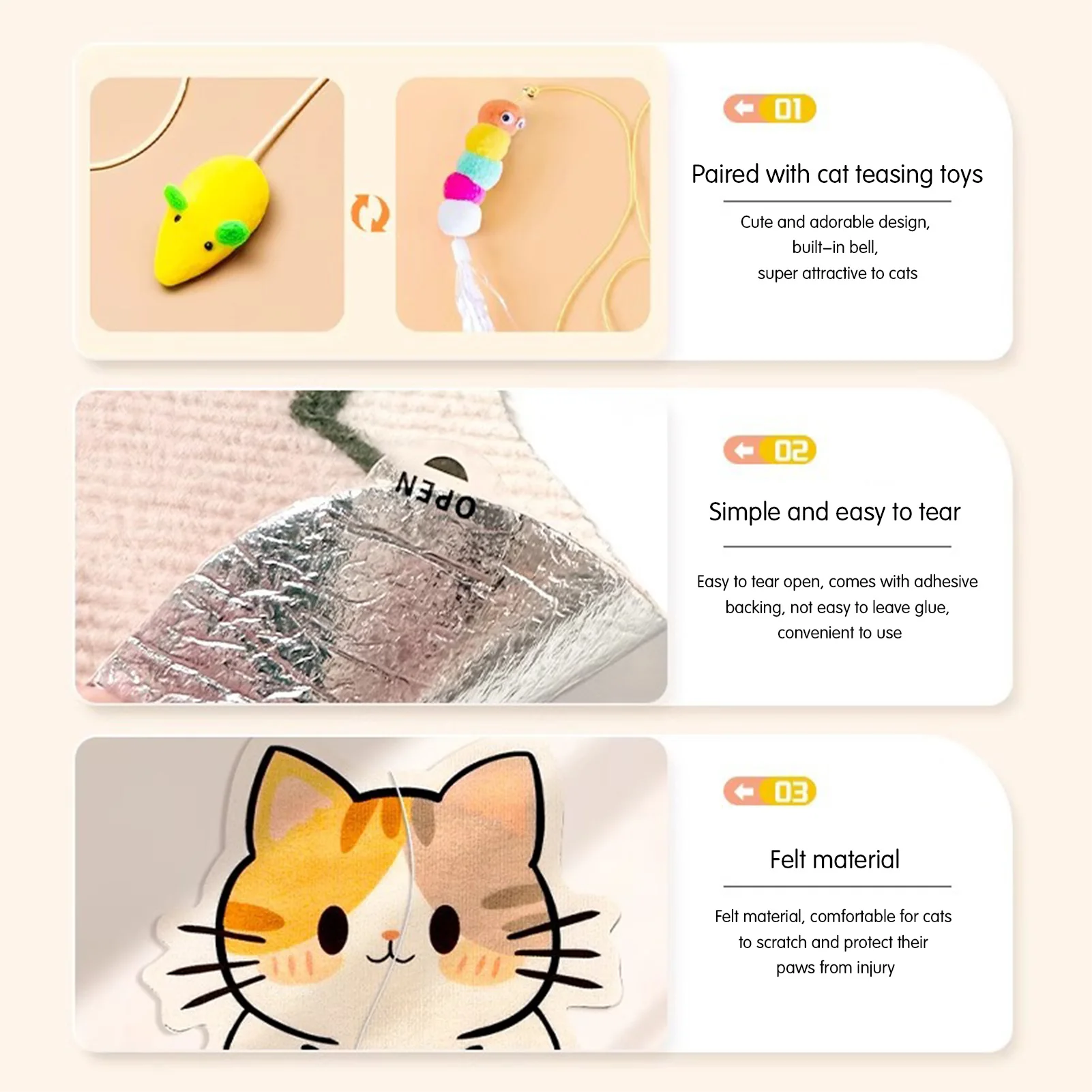 Arranhador Autoadesivo para Gatos de Feltro com Instalação sem Ferramentas - Image 5
