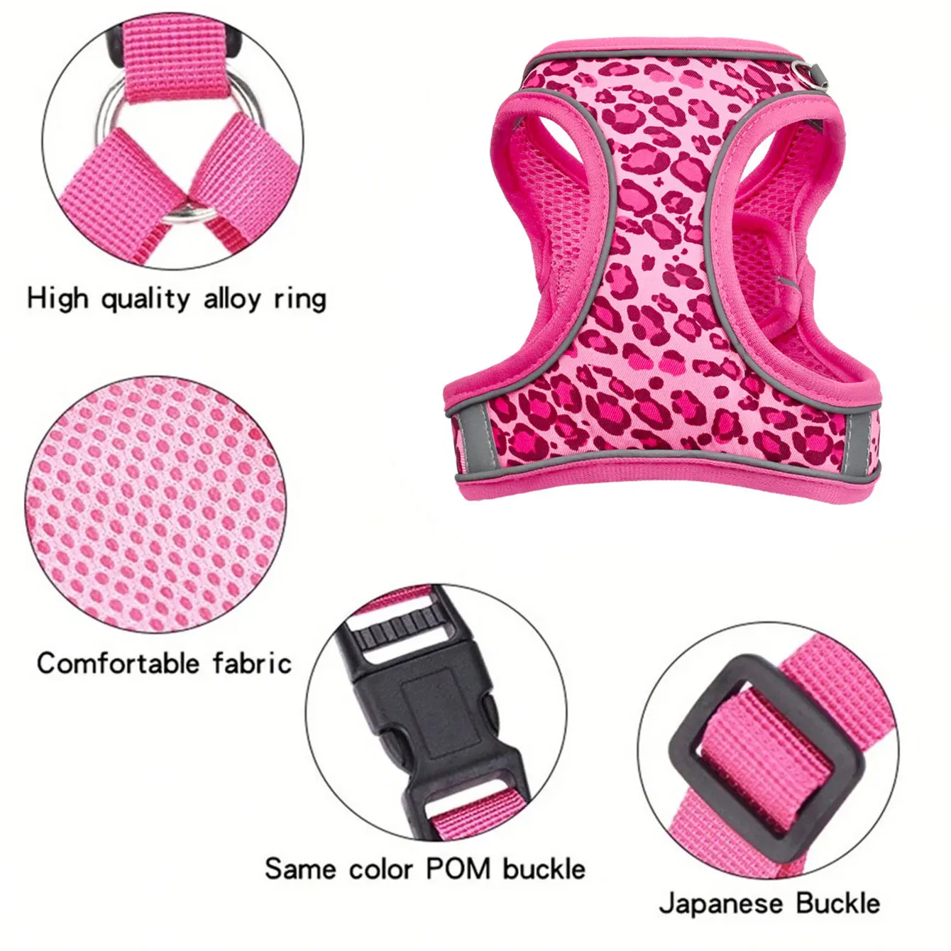 Coleira Peitoral para Cães e Gatos com Estampa de Leopardo Rosa - Image 3