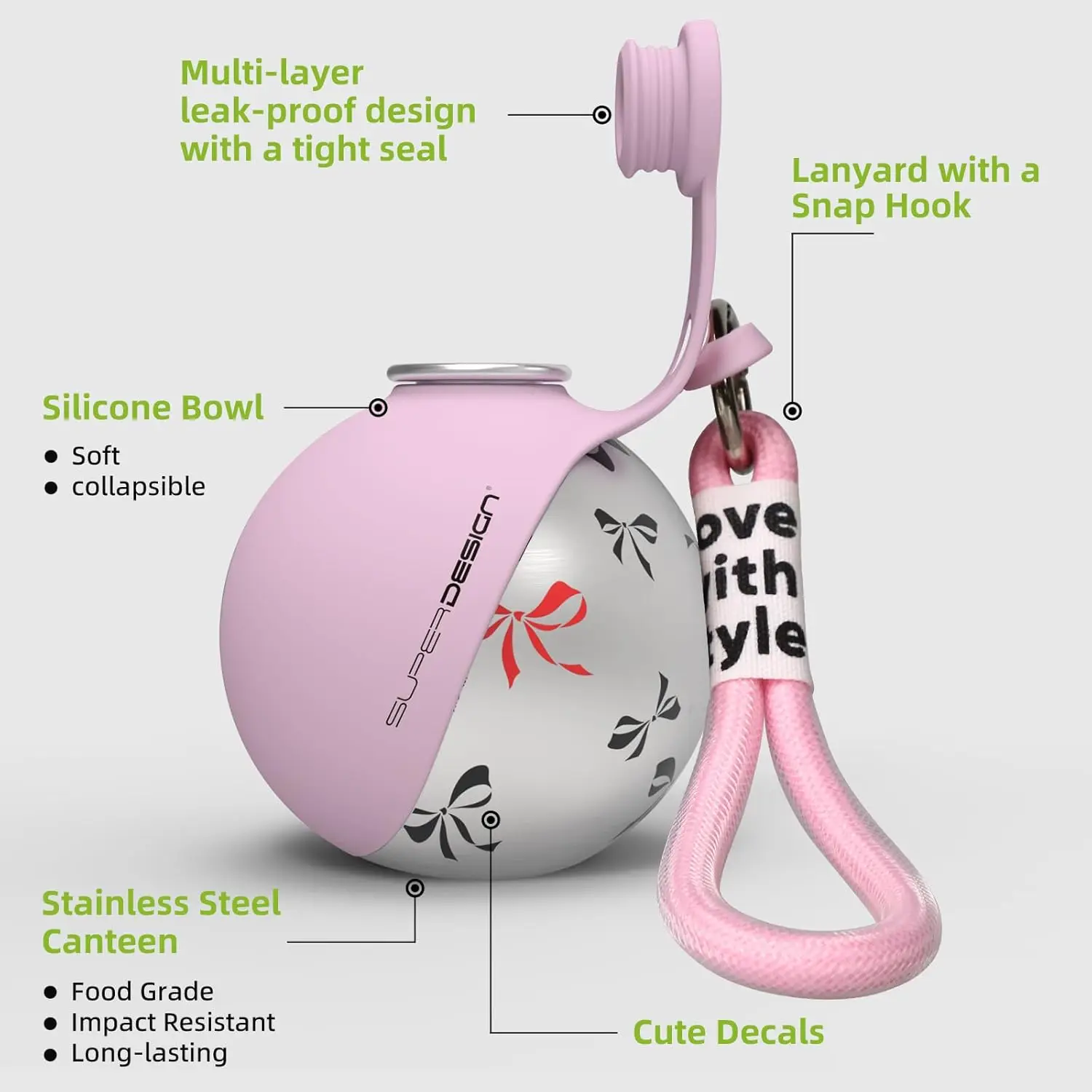 Garrafa de Água Portátil para Cães Pequenos de Aço Inoxidável com Tigela de Silicone - Imagem 5
