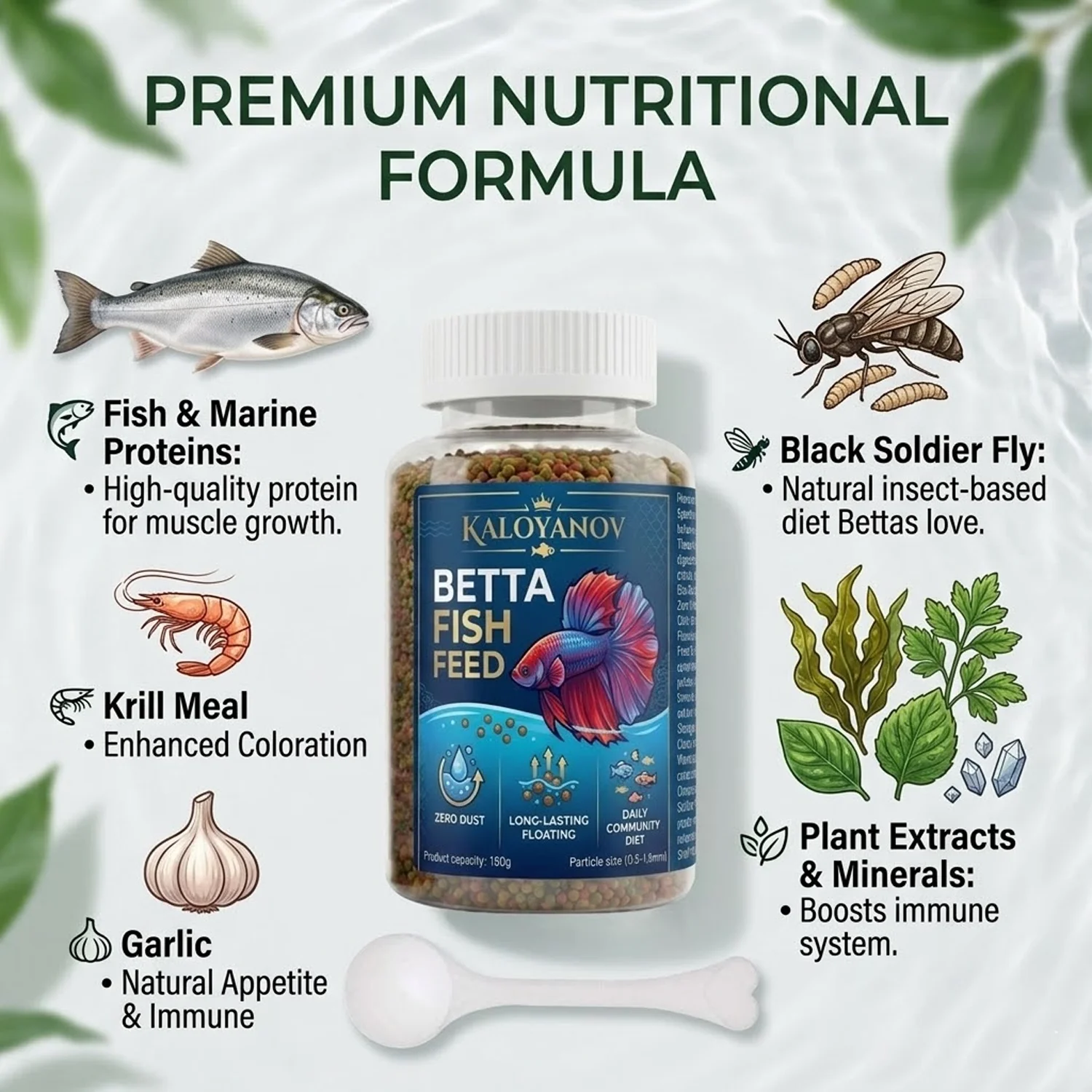 Alimento Kaloyanov para Peixe Betta 450g Micro Grânulos Flutuantes com Colher - Imagem 5