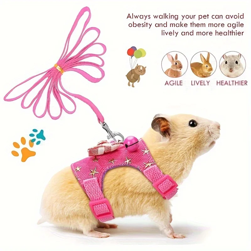 Coleira Peitoral para Hamster com Guia e Sino - Ajustável - Imagem 3